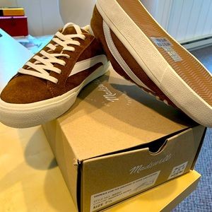 Madewell Brown Suede Low-Top Sneakers with White Stripe